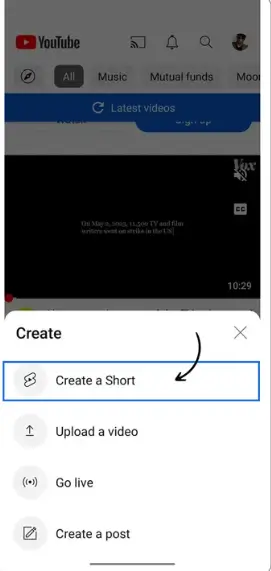 Step 3 - Choose "Create Shorts"