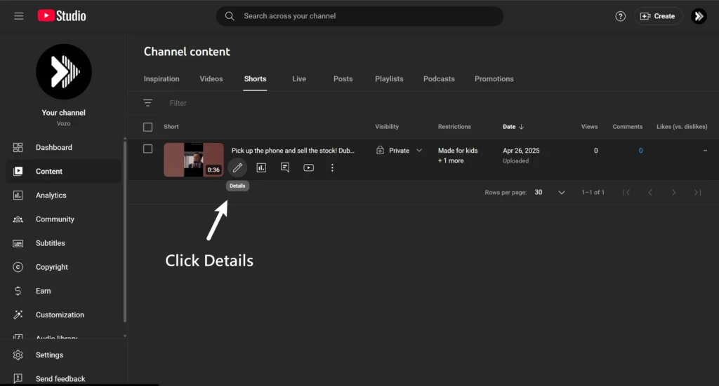 Click Details of the video