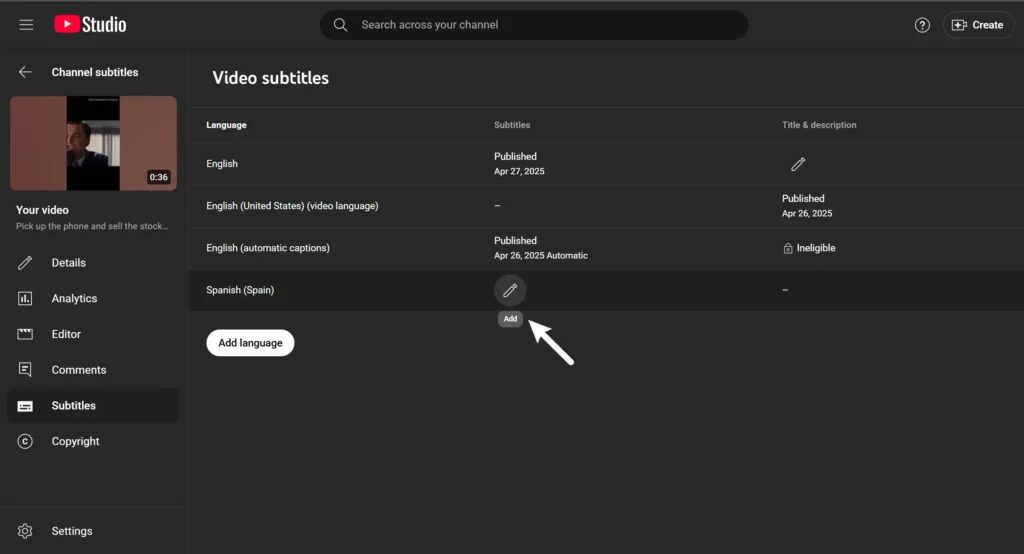 Click Add on the newly-added language