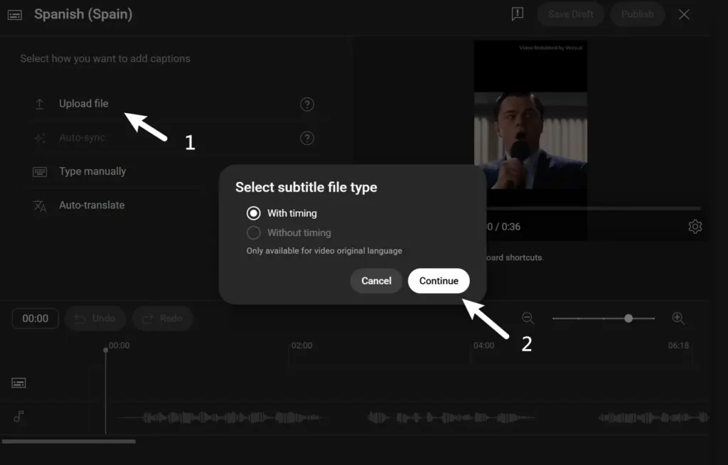 Upload your SRT file