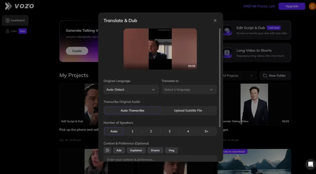 select your original language and tranlated language