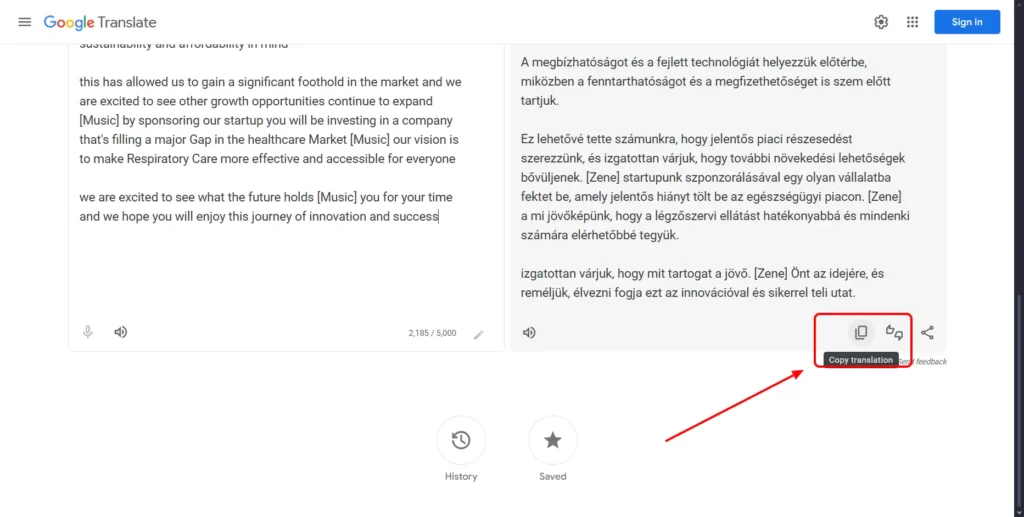 Copy the Translated Transcript