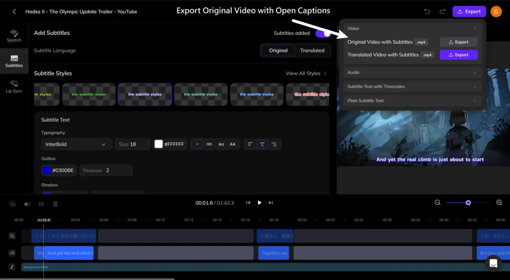 Export Videos with Open Captions