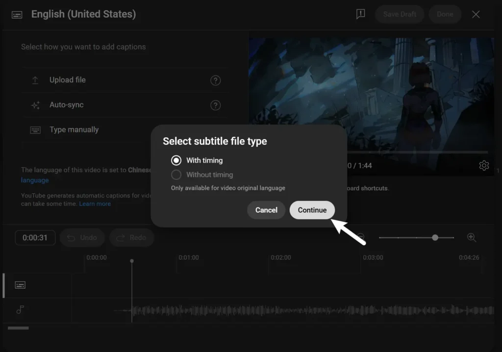 upload your srt. file with timing